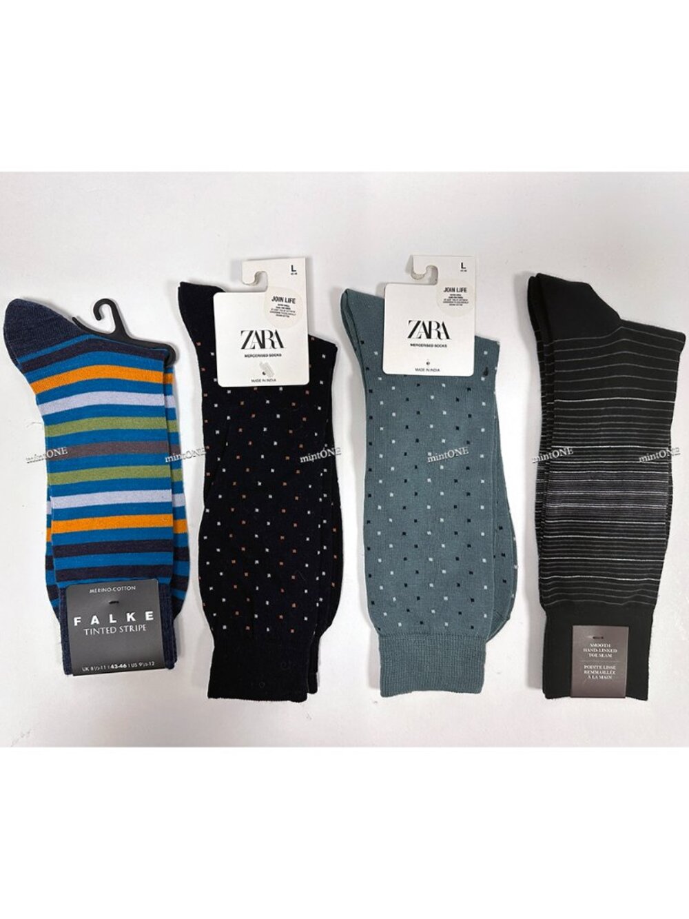 NEW FALKE + ZARA + Black Brown Men's Crew 4 Pair Socks size L